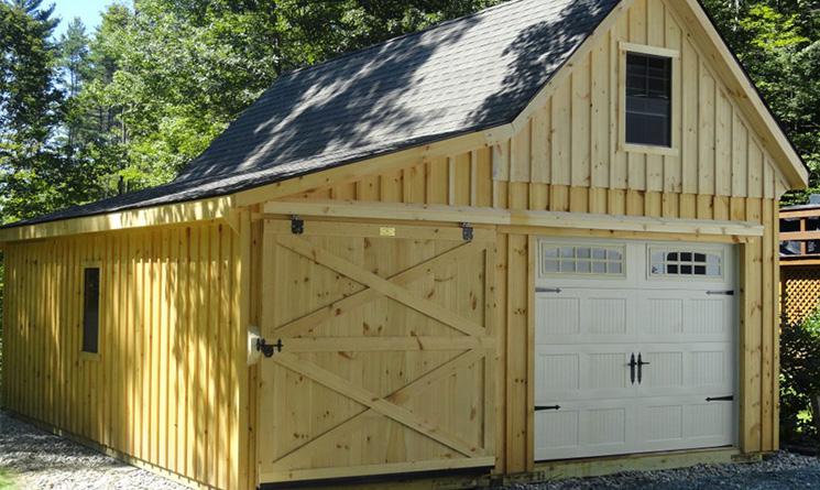 Custom garage with sliding barn door