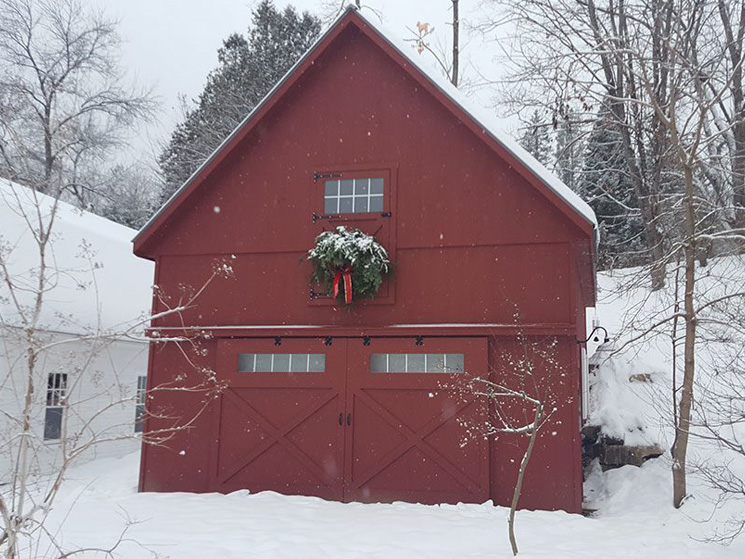 Big red barn custom made with high pitched roof