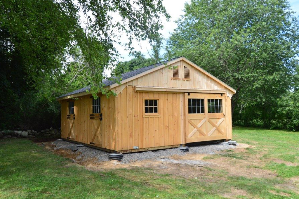 Amish-built garage in a backyard