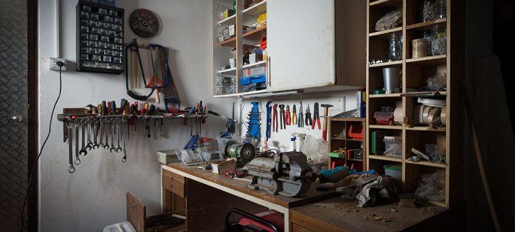 Messy Work Bench in Modular Garage