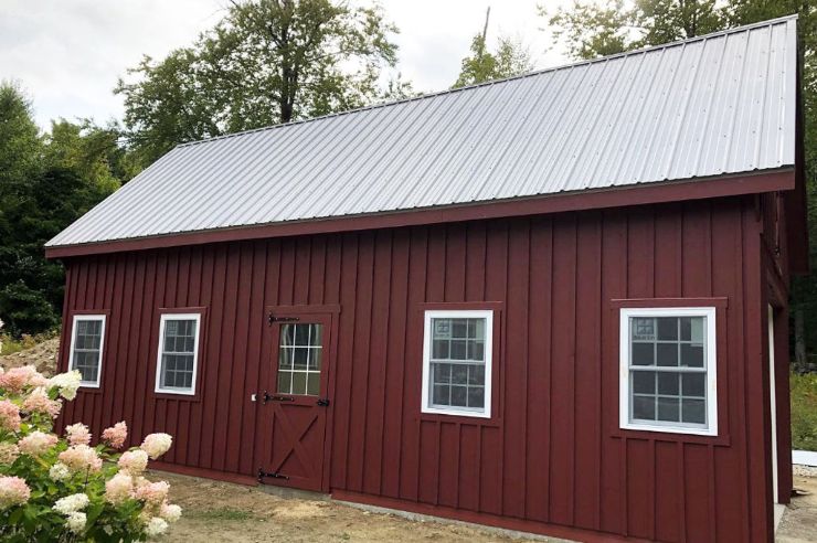 Red garage with loft