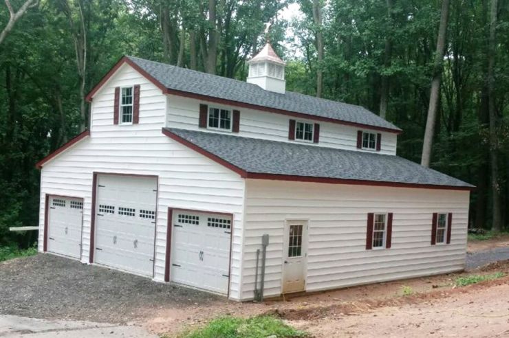 Exterior garage with colors of white and red