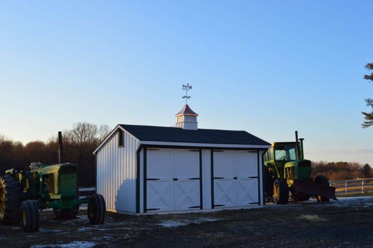 small double wide barn white with black trim