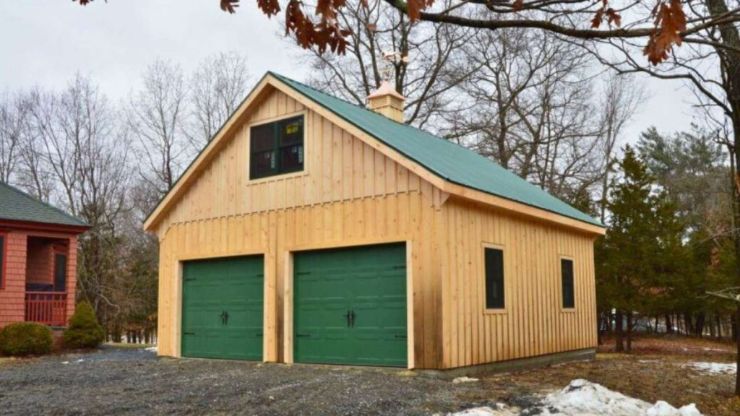 unstained double wide garage