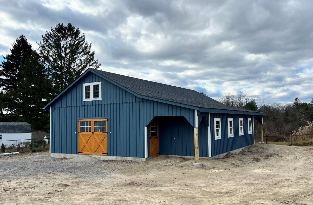 prefab building with lean-to