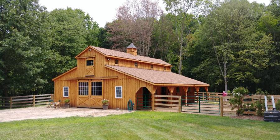 modular barn with lean-to in monitor style