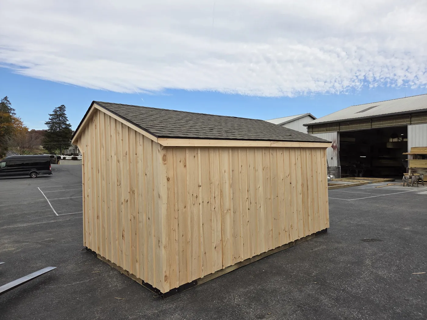run-in shed with quaker style rafters